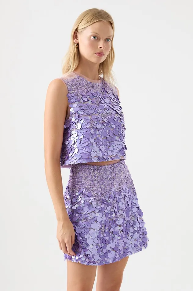 Celeste Sequin Shell Top Lilac Women Aje Tops