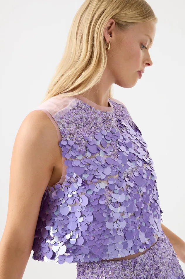 Celeste Sequin Shell Top Lilac Women Aje Tops