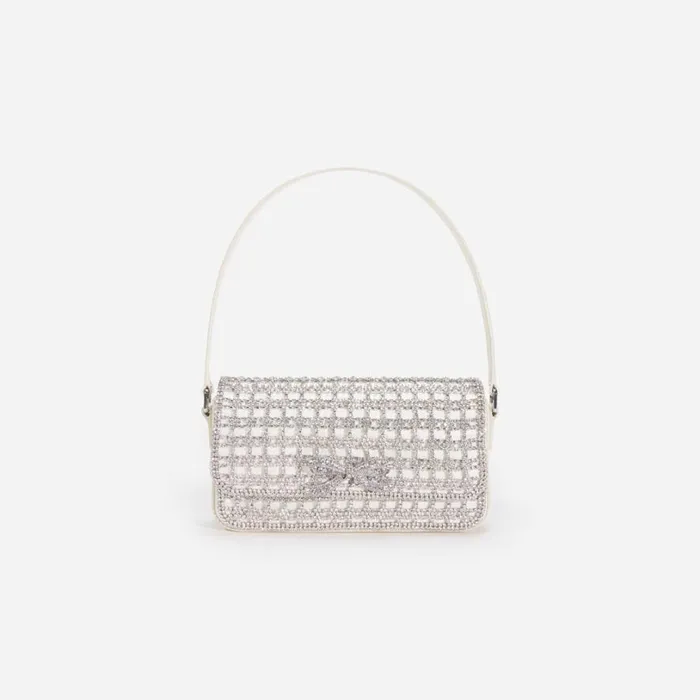 Champagne Crystal Baguette Bag Women Self Portrait Mini