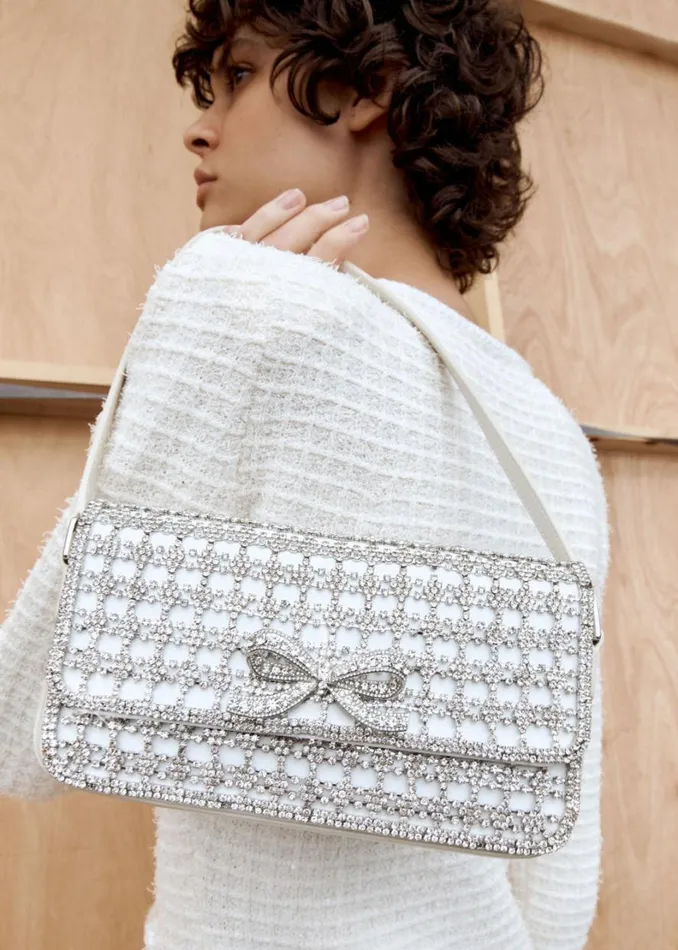 Champagne Crystal Baguette Bag Women Self Portrait Mini Champagne Crystal Baguette Bag Women Self Portrait Mini