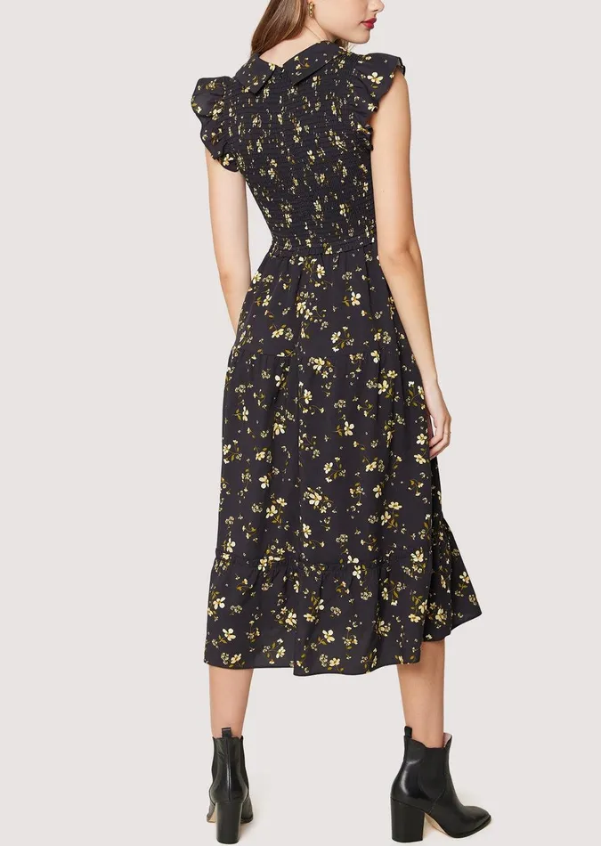 Champagne Daisy Midi Dress Blackyellowfloral Women Lost Wander Dresses
