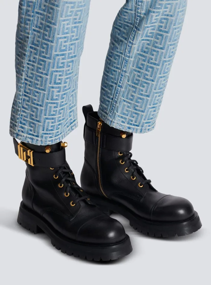 Charlie Leather Ranger Boots Black Women Balmain Boots