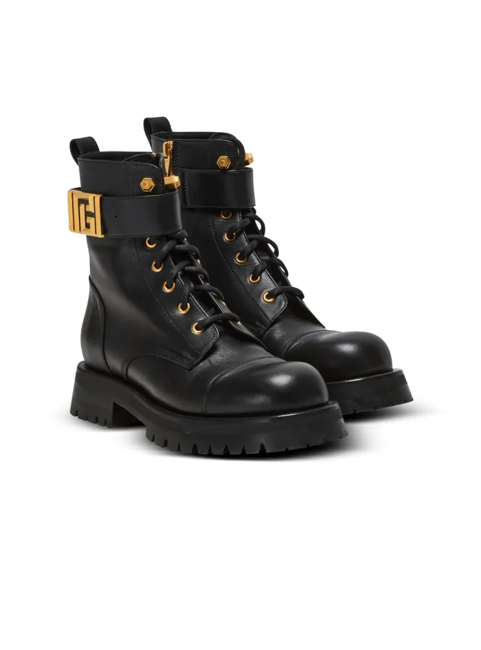 Charlie Leather Ranger Boots Black Women Balmain Boots