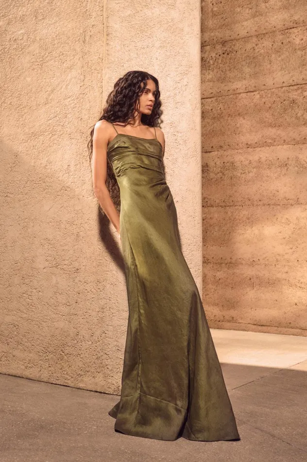 Clarice Draped Maxi Dress Deep Olive Women Aje Maxi Dresses
