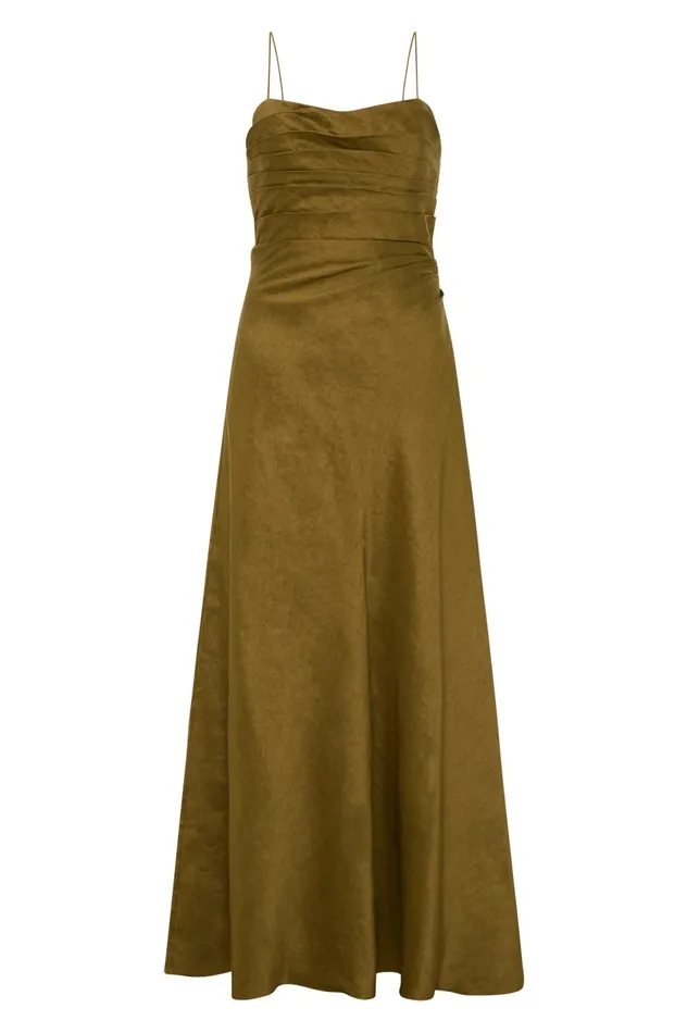 Clarice Draped Maxi Dress Deep Olive Women Aje Maxi Dresses