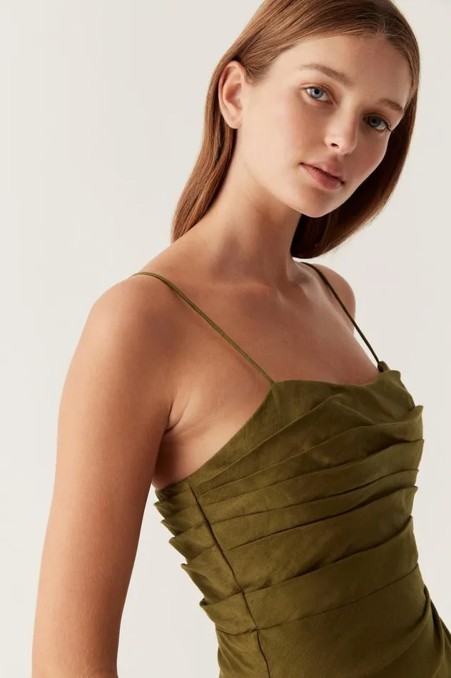 Clarice Draped Maxi Dress Deep Olive Women Aje Maxi Dresses