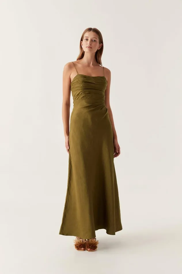 Clarice Draped Maxi Dress Deep Olive Women Aje Maxi Dresses