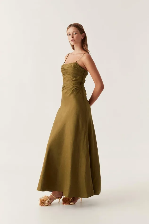 Clarice Draped Maxi Dress Deep Olive Women Aje Maxi Dresses