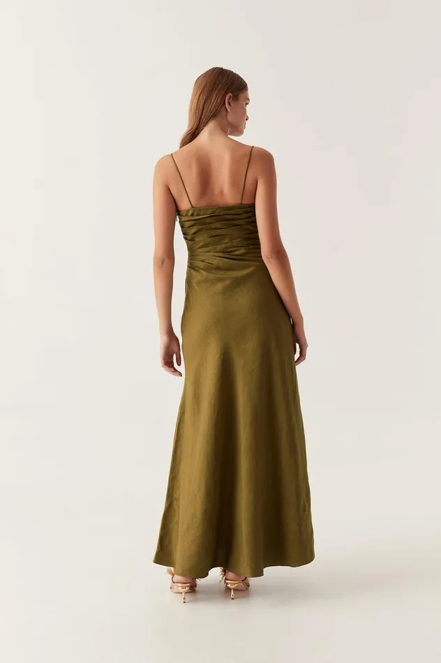 Clarice Draped Maxi Dress Deep Olive Women Aje Maxi Dresses