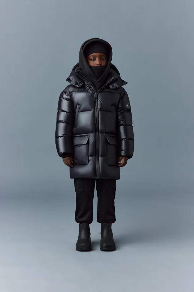 Coats and Jackets Kids Mackage KENNIE Lustrous Light Down Parka With Hood For Kids 814 Years Flame