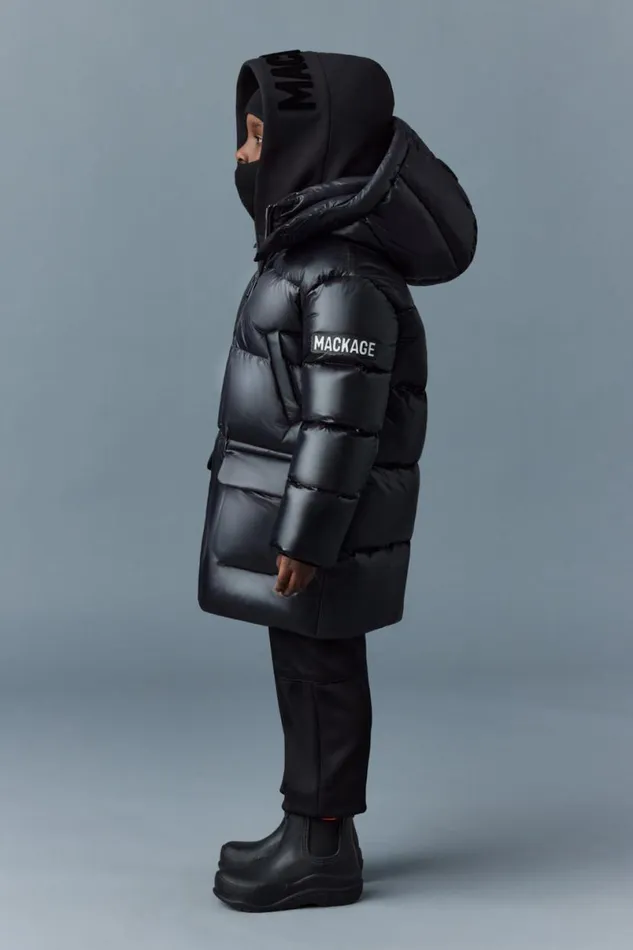 Coats and Jackets Kids Mackage KENNIE Lustrous Light Down Parka With Hood For Kids 814 Years Flame