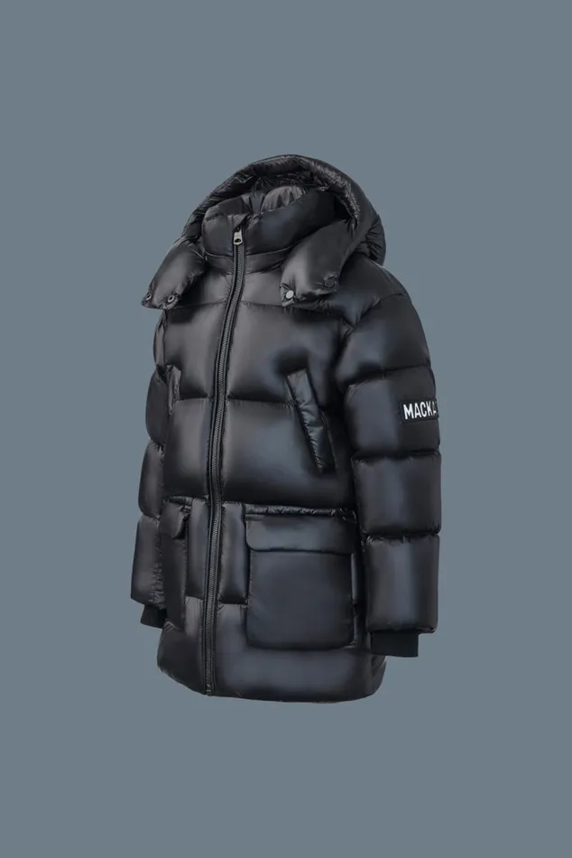 Coats and Jackets Kids Mackage KENNIE Lustrous Light Down Parka With Hood For Kids 814 Years Flame