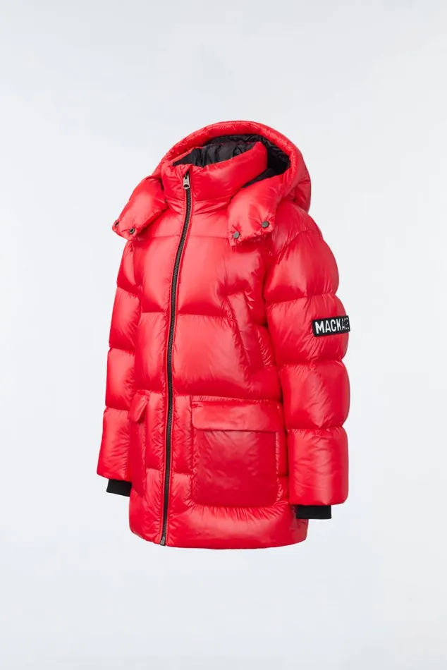 Coats and Jackets Kids Mackage KENNIE Lustrous Light Down Parka With Hood For Kids 814 Years Flame