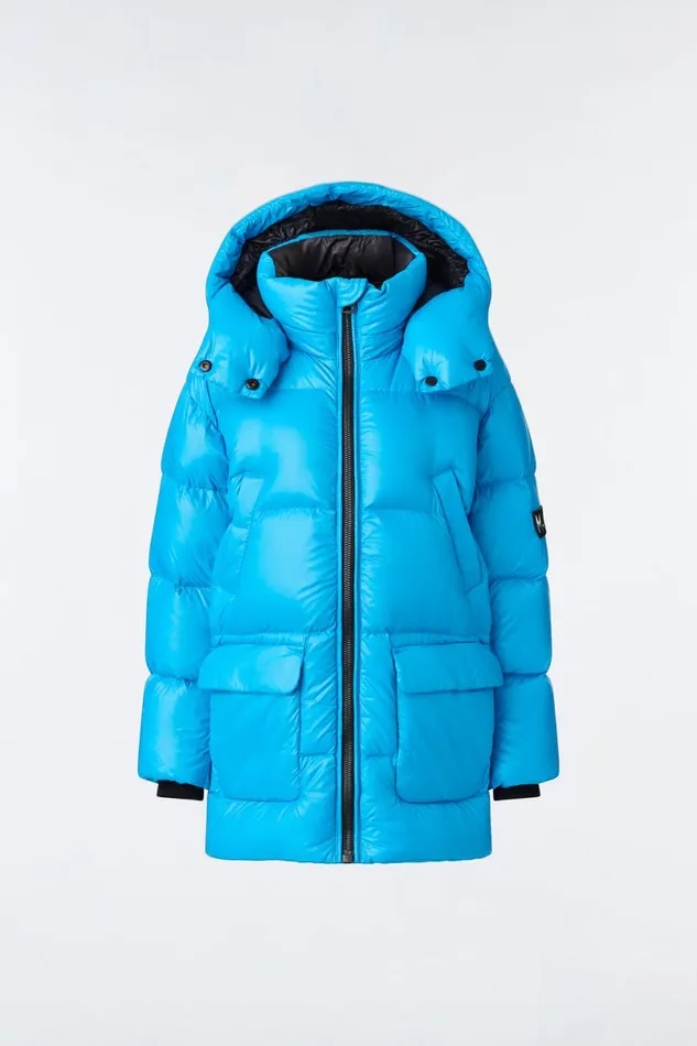 Coats and Jackets Kids Mackage KENNIE Lustrous Light Down Parka With Hood For Kids 814 Years Flame