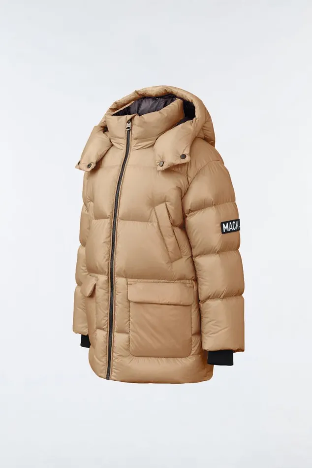 Coats and Jackets Kids Mackage KENNIE Lustrous Light Down Parka With Hood For Kids 814 Years Flame