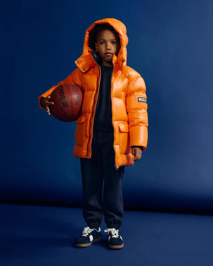 Coats and Jackets Kids Mackage KENNIE Lustrous Light Down Parka With Hood For Kids 814 Years Flame