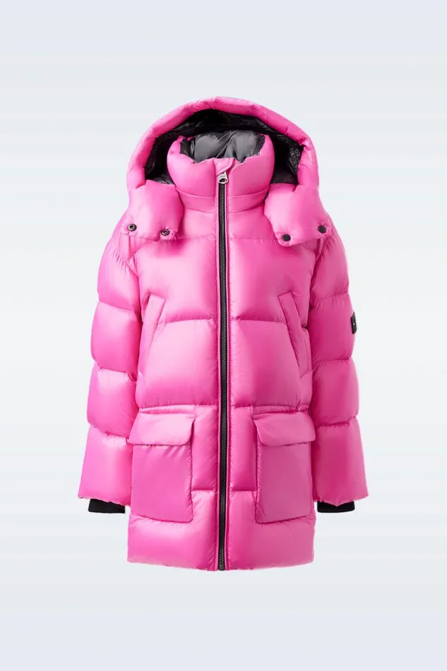 Coats and Jackets Kids Mackage KENNIE Lustrous Light Down Parka With Hood For Kids 814 Years Flame