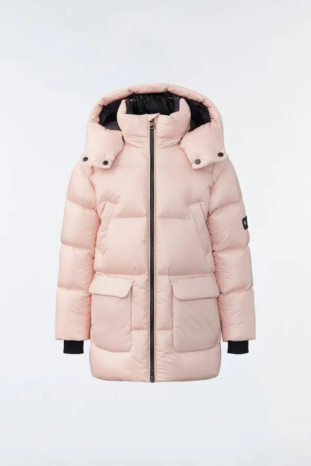 Coats and Jackets Kids Mackage KENNIE Lustrous Light Down Parka With Hood For Kids 814 Years Flame