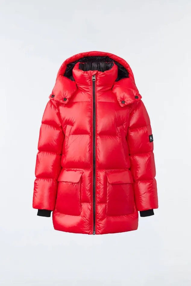 Coats and Jackets Kids Mackage KENNIE Lustrous Light Down Parka With Hood For Kids 814 Years Flame