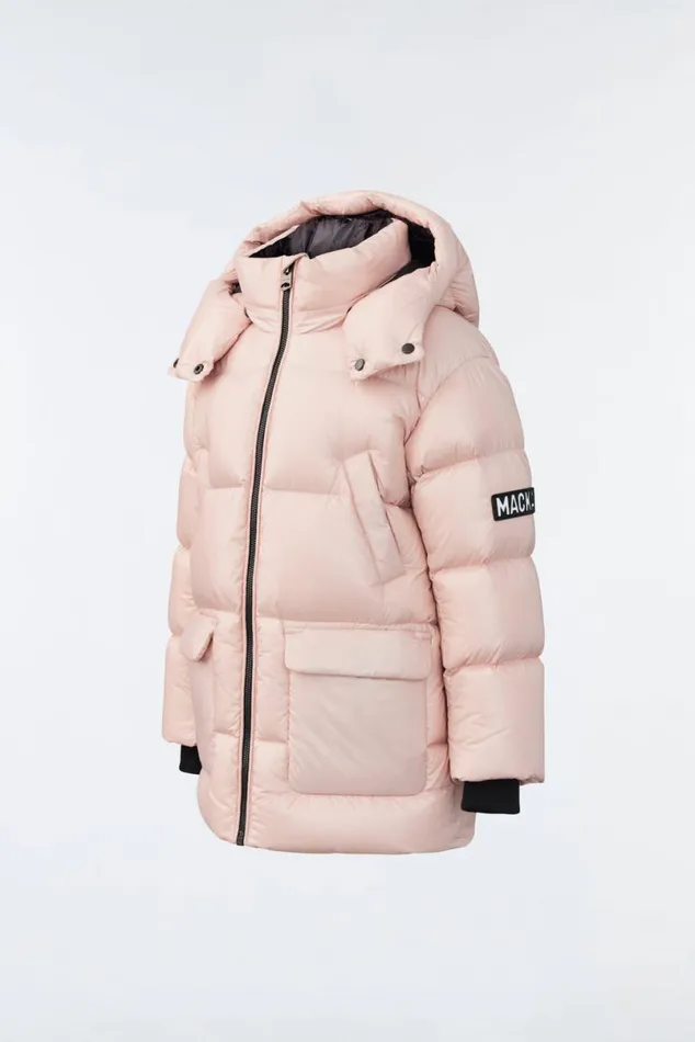 Coats and Jackets Kids Mackage KENNIE Lustrous Light Down Parka With Hood For Kids 814 Years Flame