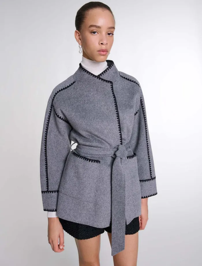 Coats Women Maje DoubleFaced Coat Greyblack