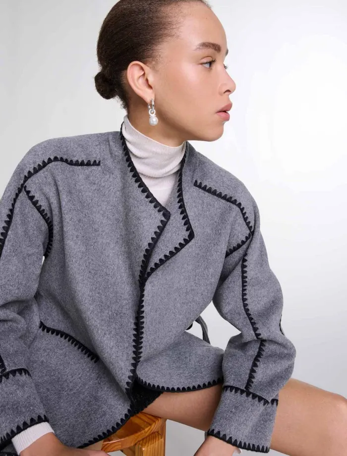 Coats Women Maje DoubleFaced Coat Greyblack