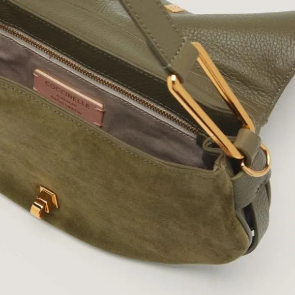 Coccinelle Magie Suede Bimaterial Medium Laurel Green Women Coccinelle Top Handle Bag