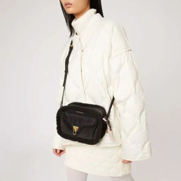 Coccinelle X Inuikii Beat Eco Shearling Small Noirnoir Women Coccinelle Crossbody Bags