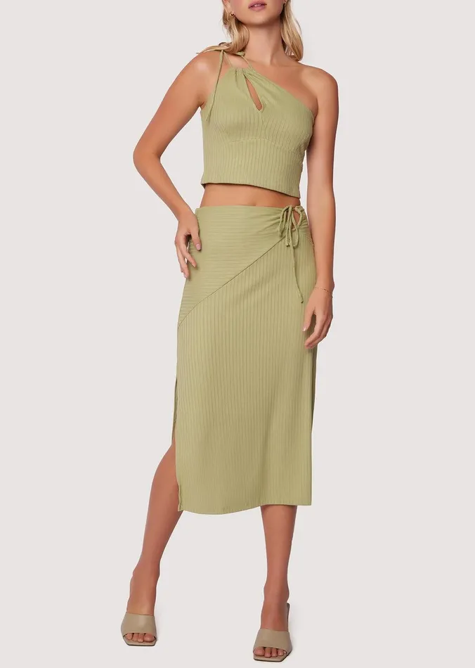 Coconut Paradise Midi Skirt Green Women Lost Wander Skirts