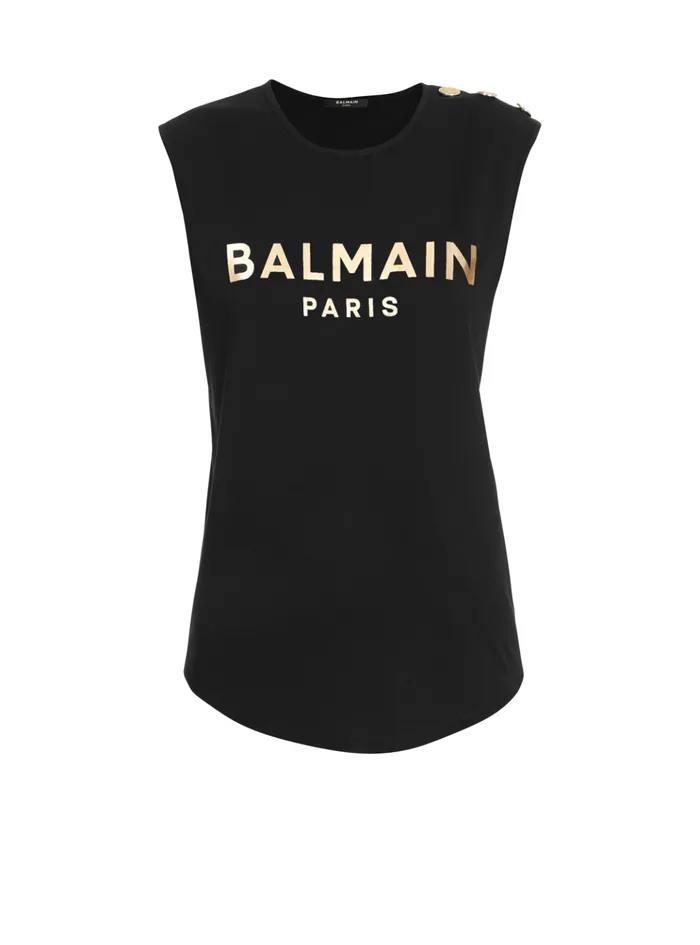 Cotton Tshirt With Logo Print Gold Women Balmain TShirts