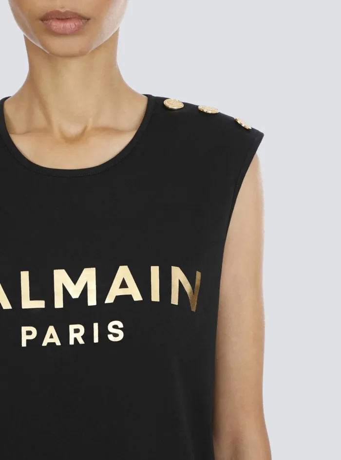 Cotton Tshirt With Logo Print Gold Women Balmain TShirts