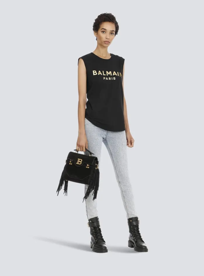 Cotton Tshirt With Logo Print Gold Women Balmain TShirts