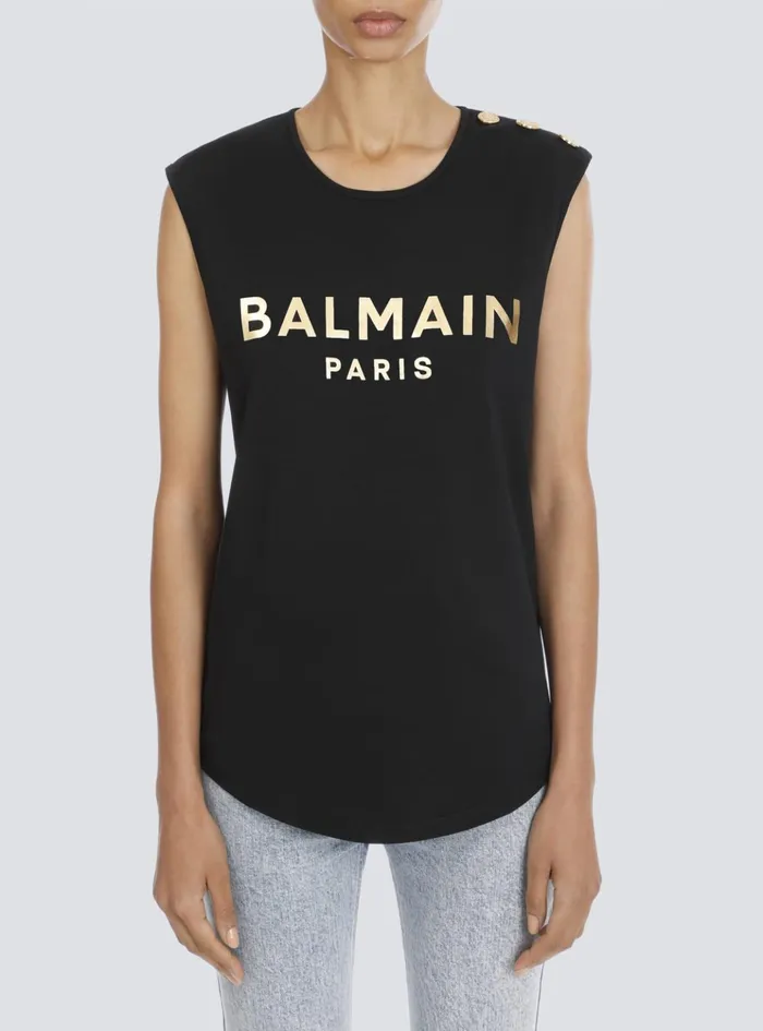 Cotton Tshirt With Logo Print Gold Women Balmain TShirts