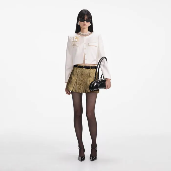 Cream 3D Flower Satin Jacket Women Self Portrait Outerwear