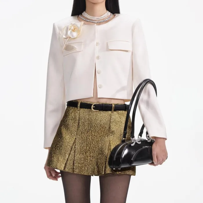 Cream 3D Flower Satin Jacket Women Self Portrait Outerwear