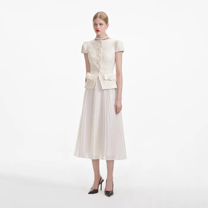 Cream Boucle Bow Detail Midi Dress Women Self Portrait Dresses Cream Boucle Bow Detail Midi Dress Women Self Portrait Dresses