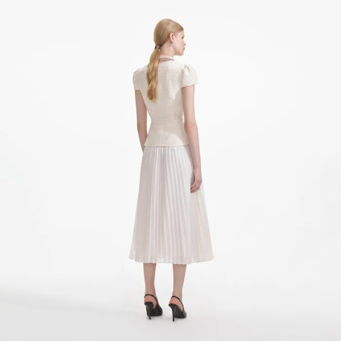 Cream Boucle Bow Detail Midi Dress Women Self Portrait Dresses Cream Boucle Bow Detail Midi Dress Women Self Portrait Dresses