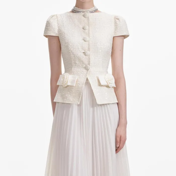 Cream Boucle Bow Detail Midi Dress Women Self Portrait Dresses Cream Boucle Bow Detail Midi Dress Women Self Portrait Dresses