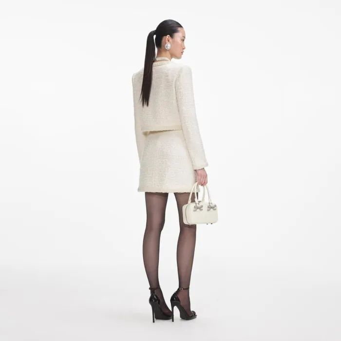 Cream Boucle Pearl Trim Mini Skirt Women Self Portrait Bottoms Cream Boucle Pearl Trim Mini Skirt Women Self Portrait Bottoms
