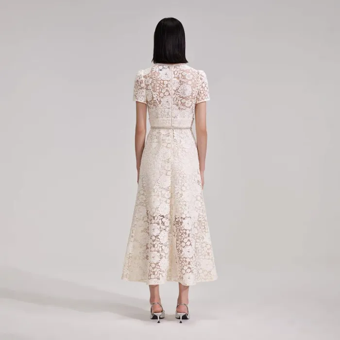 Cream Cord Lace Bow Midi Dress Women Self Portrait Dresses Cream Cord Lace Bow Midi Dress Women Self Portrait Dresses
