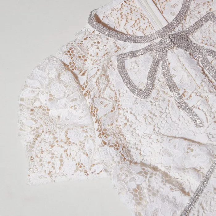 Cream Cord Lace Bow Midi Dress Women Self Portrait Dresses Cream Cord Lace Bow Midi Dress Women Self Portrait Dresses