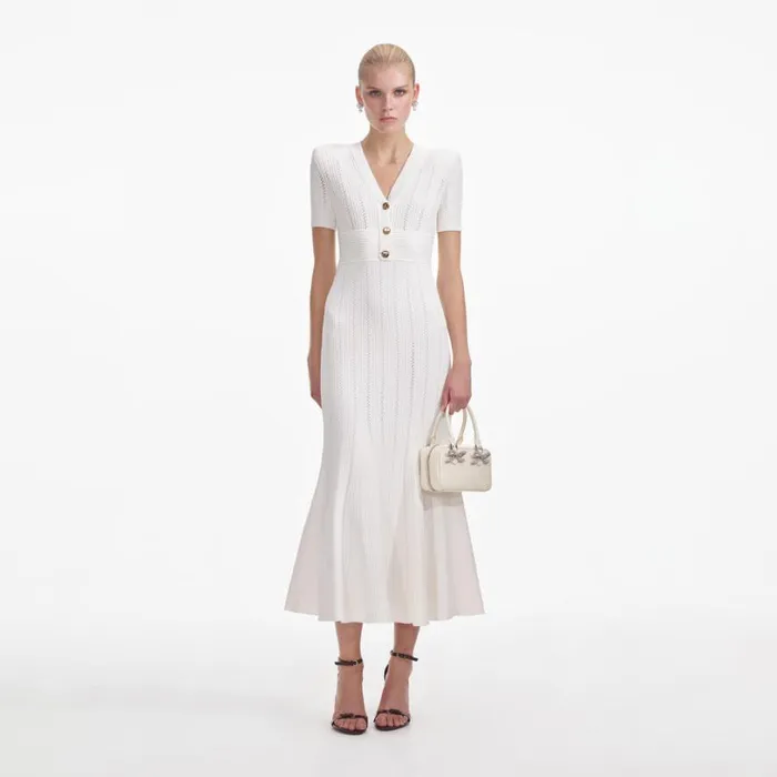 Cream Pointelle Knit Midi Dress Women Self Portrait Dresses