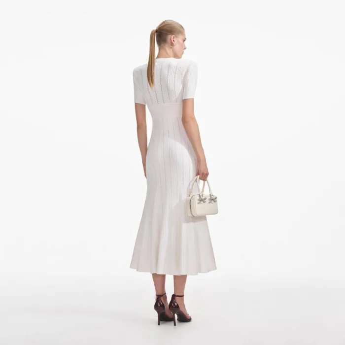 Cream Pointelle Knit Midi Dress Women Self Portrait Dresses Cream Pointelle Knit Midi Dress Women Self Portrait Dresses