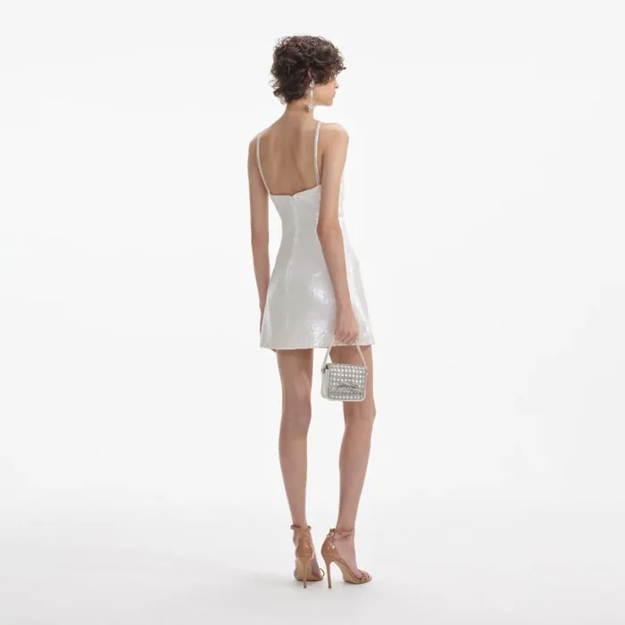Cream Sequin Halter Mini Dress Women Self Portrait Bride