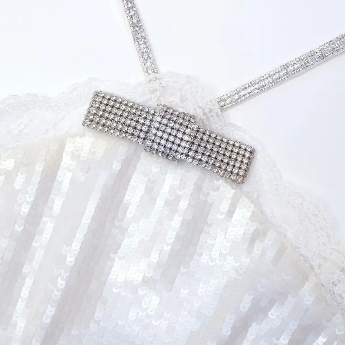 Cream Sequin Halter Mini Dress Women Self Portrait Bride