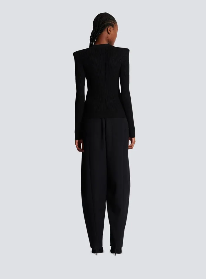 Cropped Ecodesigned Knit Cardigan With Goldtone Buttons Black Women Balmain Knitwear