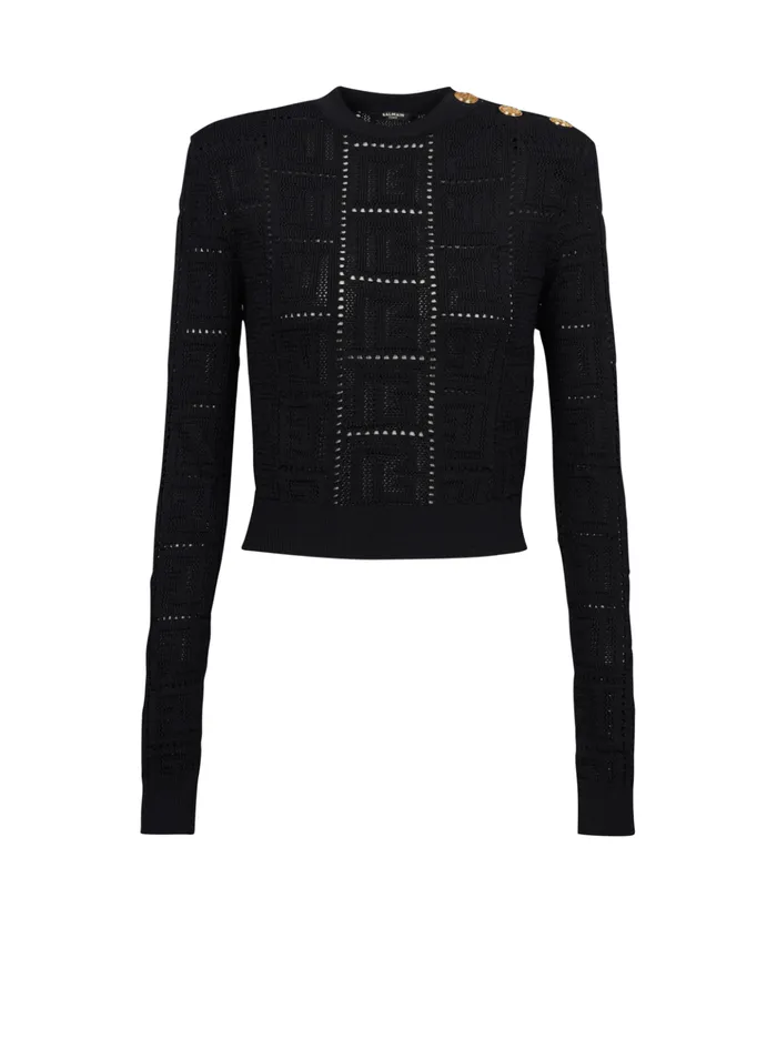 Cropped Ecodesigned Sweater With Monogram Black Women Balmain Knitwear