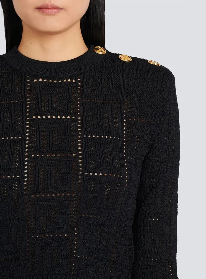 Cropped Ecodesigned Sweater With Monogram Black Women Balmain Knitwear