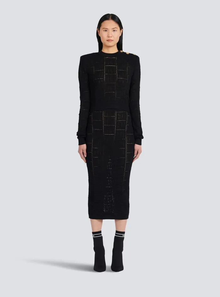 Cropped Ecodesigned Sweater With Monogram Black Women Balmain Knitwear