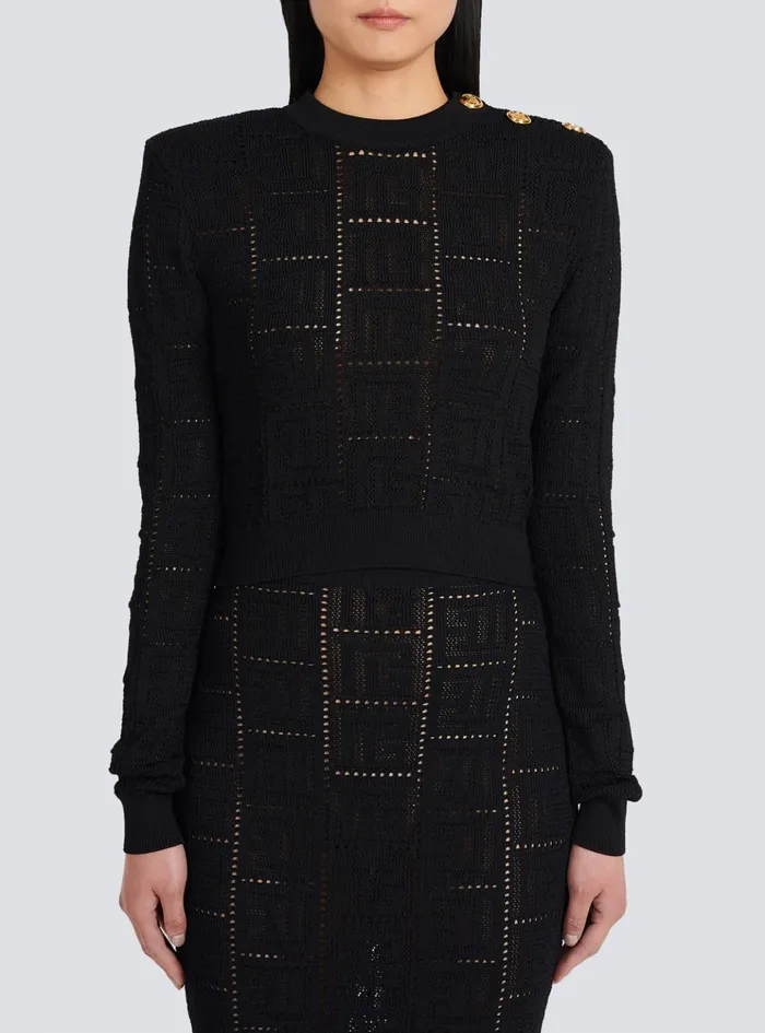 Cropped Ecodesigned Sweater With Monogram Black Women Balmain Knitwear